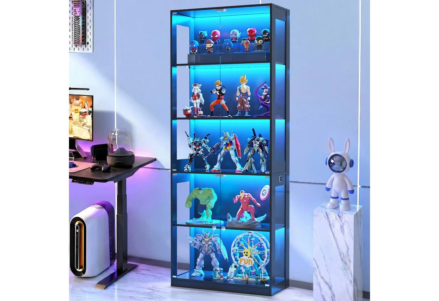 VOWNER Vitrine mit LED-Beleuchtung und Glastüren Schwarz/Weiß - Bild 3