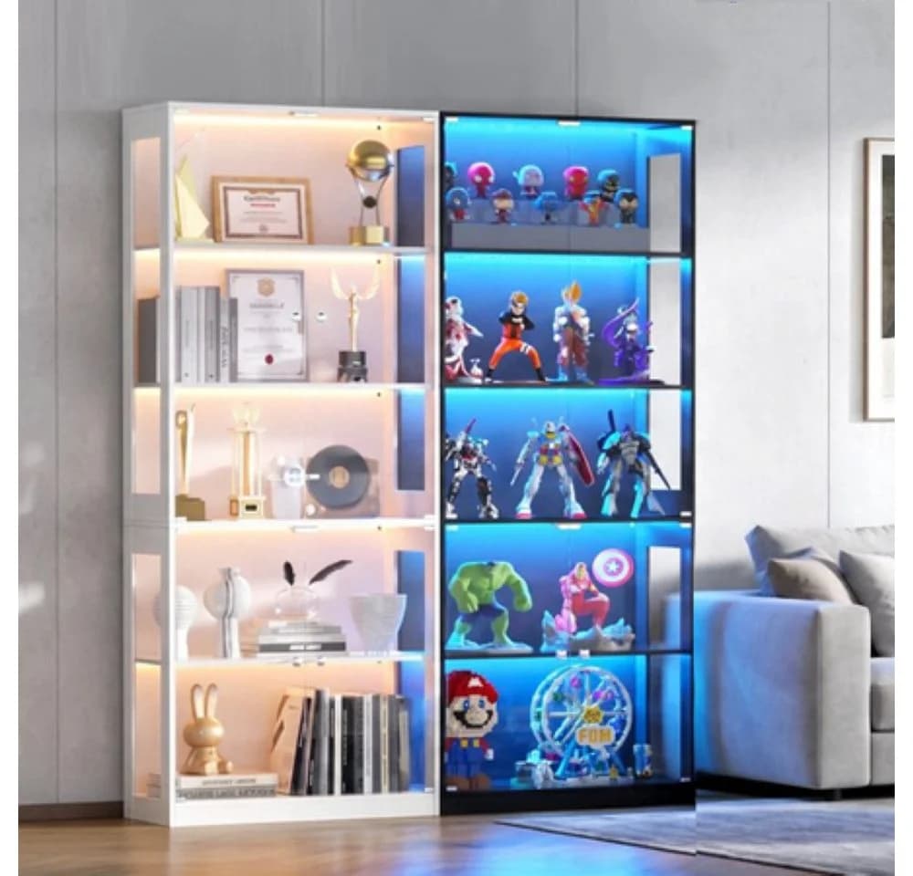 VOWNER Vitrine mit LED-Beleuchtung und Glastüren Schwarz/Weiß - Bild 4