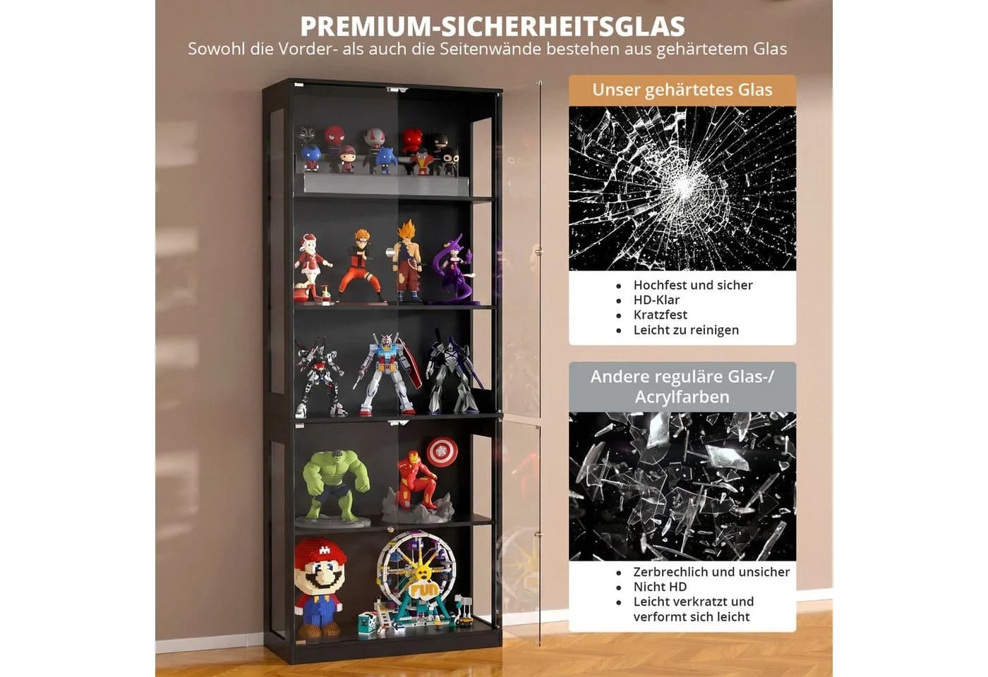 VOWNER Vitrine mit LED-Beleuchtung und Glastüren Schwarz/Weiß - Bild 5