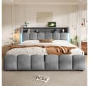 TavilaEcon Polsterbett mit USB-Anschluss und Stauraum grau/beige Bild 1