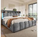TavilaEcon Polsterbett mit USB-Anschluss und Stauraum grau/beige Bild 3
