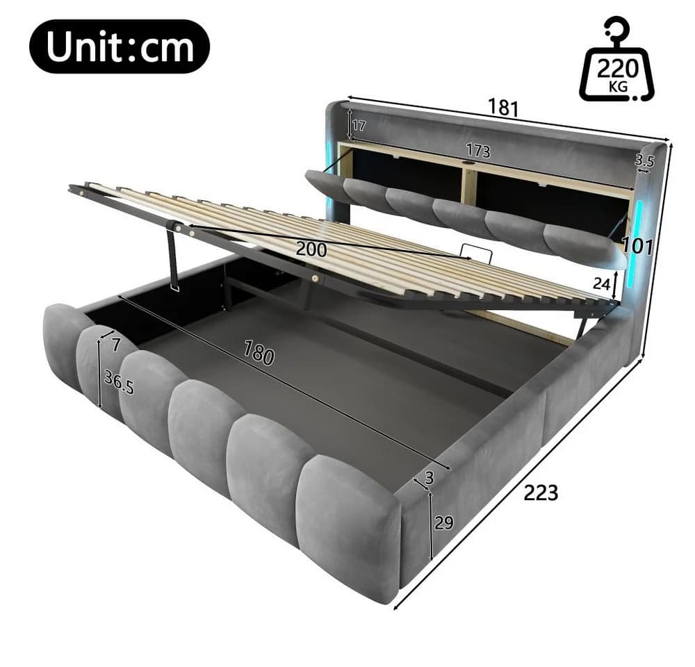 TavilaEcon Polsterbett mit USB-Anschluss und Stauraum grau/beige - Bild 4