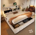 TavilaEcon Polsterbett 180x200 Beige Grau mit Stauraum & USB Bild 2