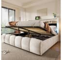 TavilaEcon Polsterbett 180x200 Beige Grau mit Stauraum & USB Bild 3