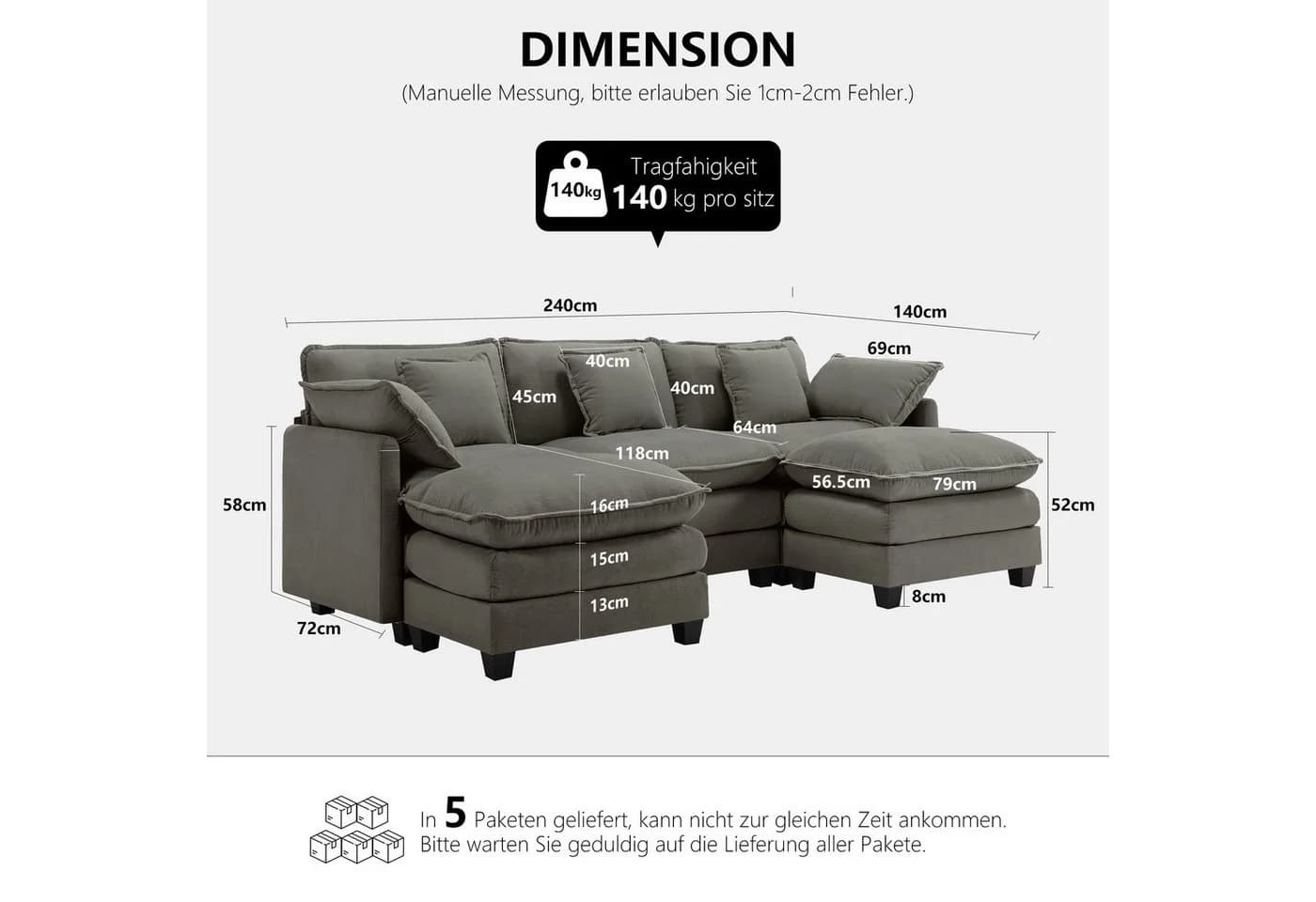 Urhanherry Modulsofa Chenille Beige Grau Cloud Sofa