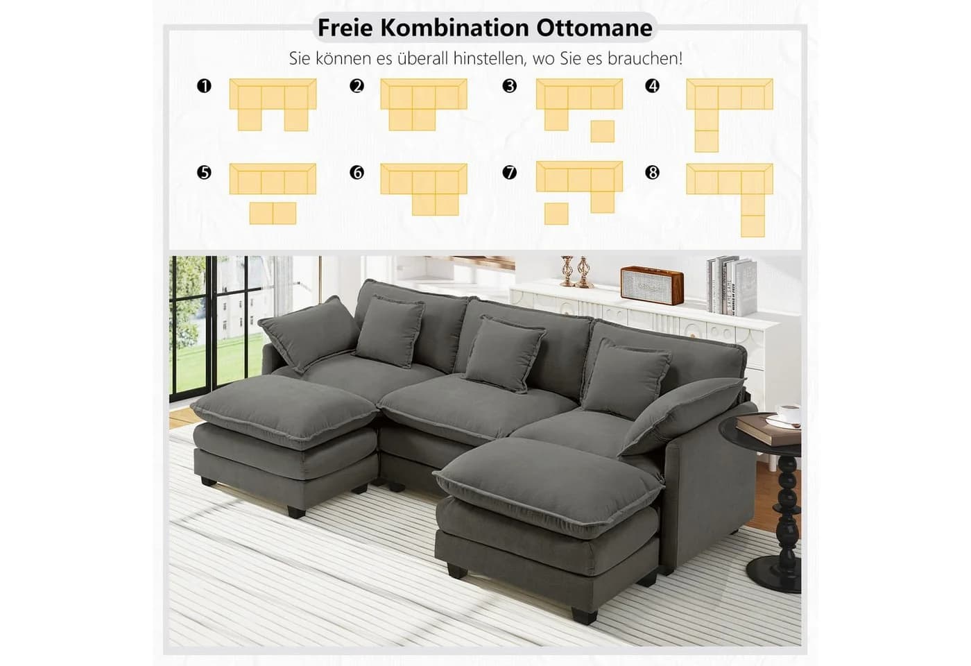 Urhanherry Modulsofa Chenille Beige Grau Cloud Sofa - Bild 3