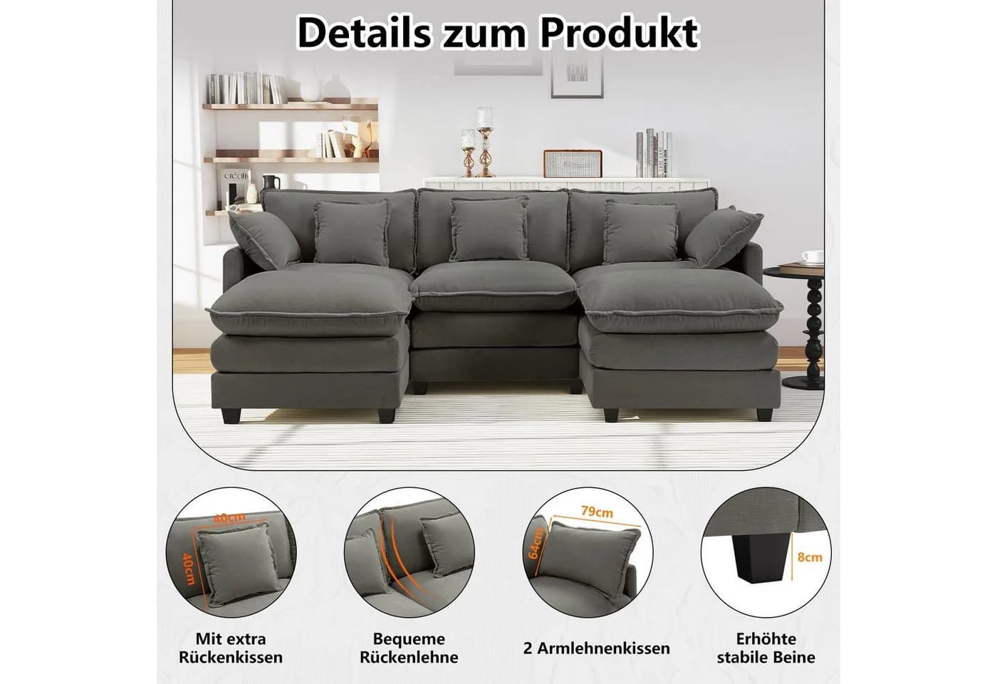 Urhanherry Modulsofa Chenille Beige Grau Cloud Sofa - Bild 4