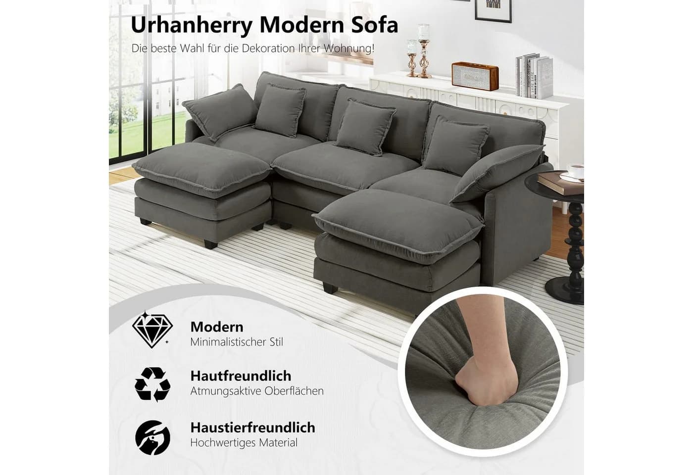 Urhanherry Modulsofa Chenille Beige Grau Cloud Sofa - Bild 5