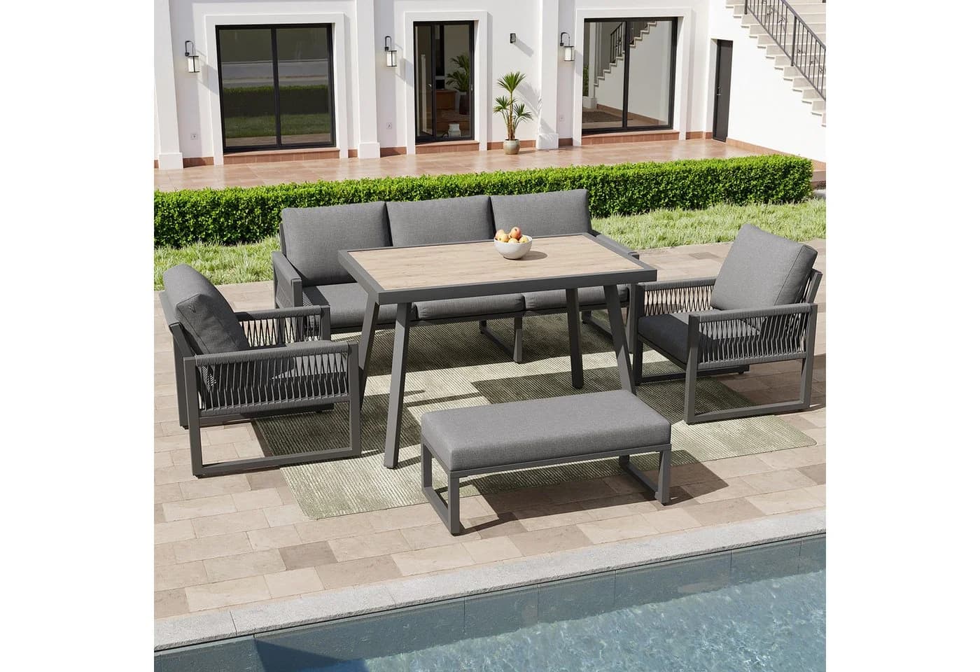 TavilaEcon Gartenlounge-Set 5-tlg. Grau Metall & Glas - Bild 3