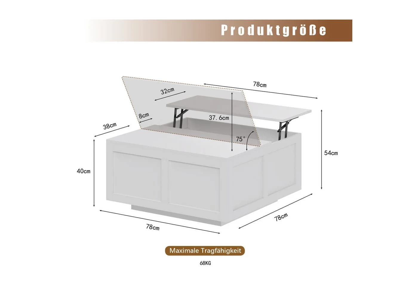radelldar Höhenverstellbarer Couchtisch Schwarz mit Stauraum