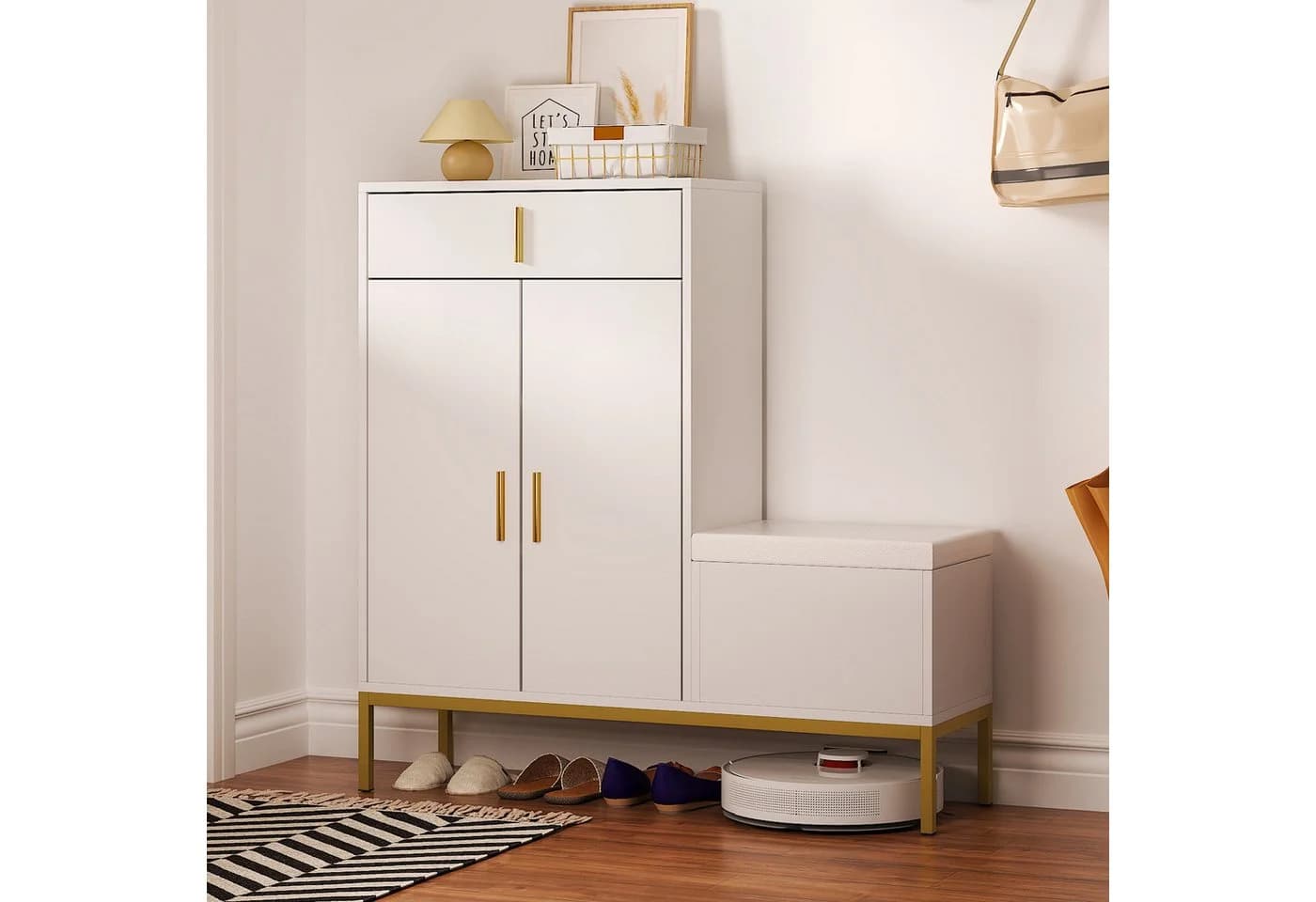 radelldar Schuhschrank mit Sitzbank Weiß/Gold - Bild 2