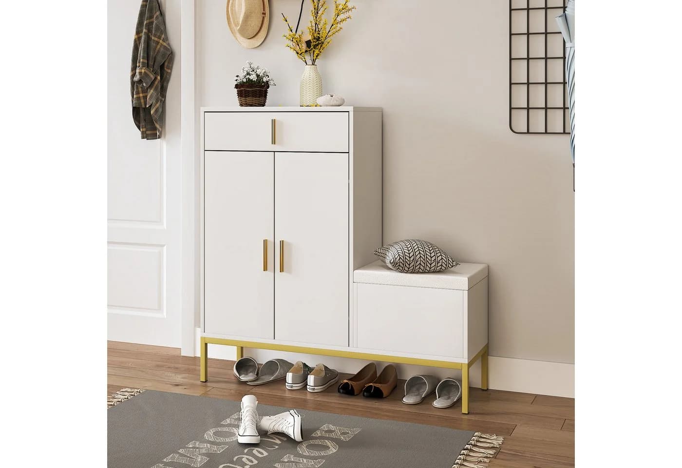 radelldar Schuhschrank mit Sitzbank Weiß/Gold - Bild 3