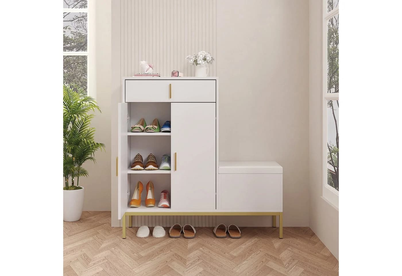 radelldar Schuhschrank mit Sitzbank Weiß/Gold - Bild 4