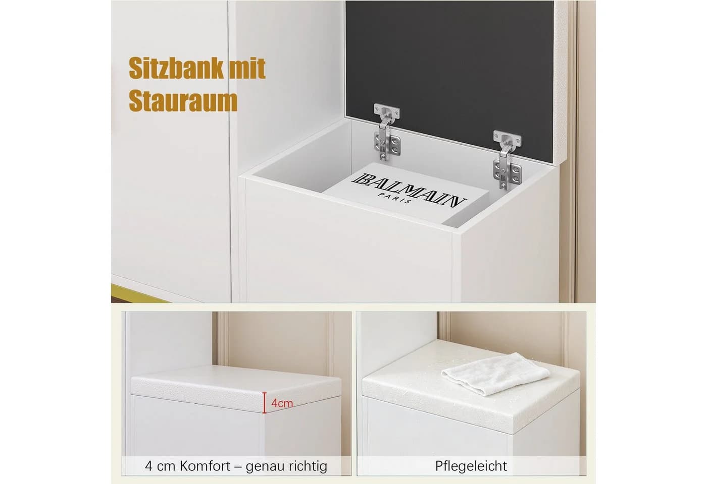 radelldar Schuhschrank mit Sitzbank Weiß/Gold - Bild 5