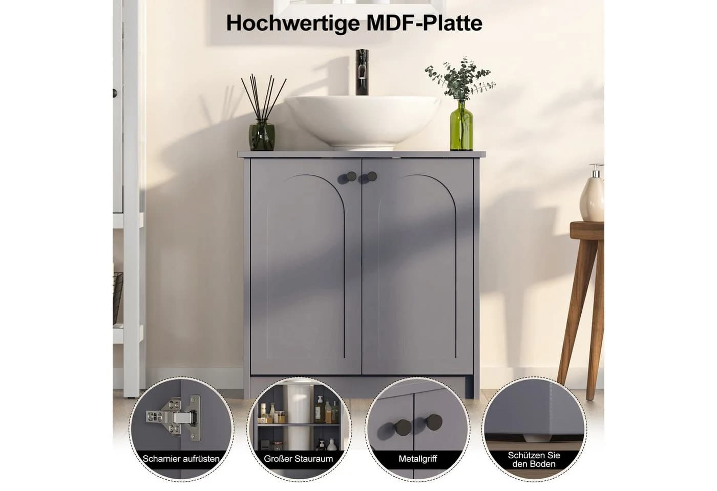 radelldar Waschbeckenunterschrank Grau U-Form 2 Türen - Bild 5