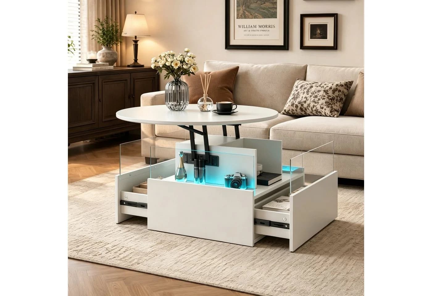radelldar Höhenverstellbarer Couchtisch mit LED-Beleuchtung Weiß - Bild 2