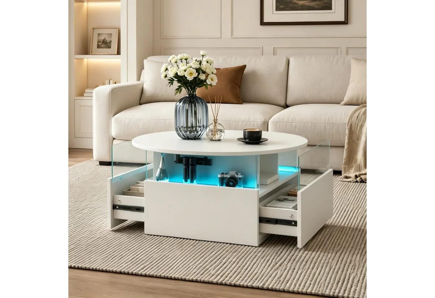 radelldar Höhenverstellbarer Couchtisch mit LED-Beleuchtung Weiß - Bild 3
