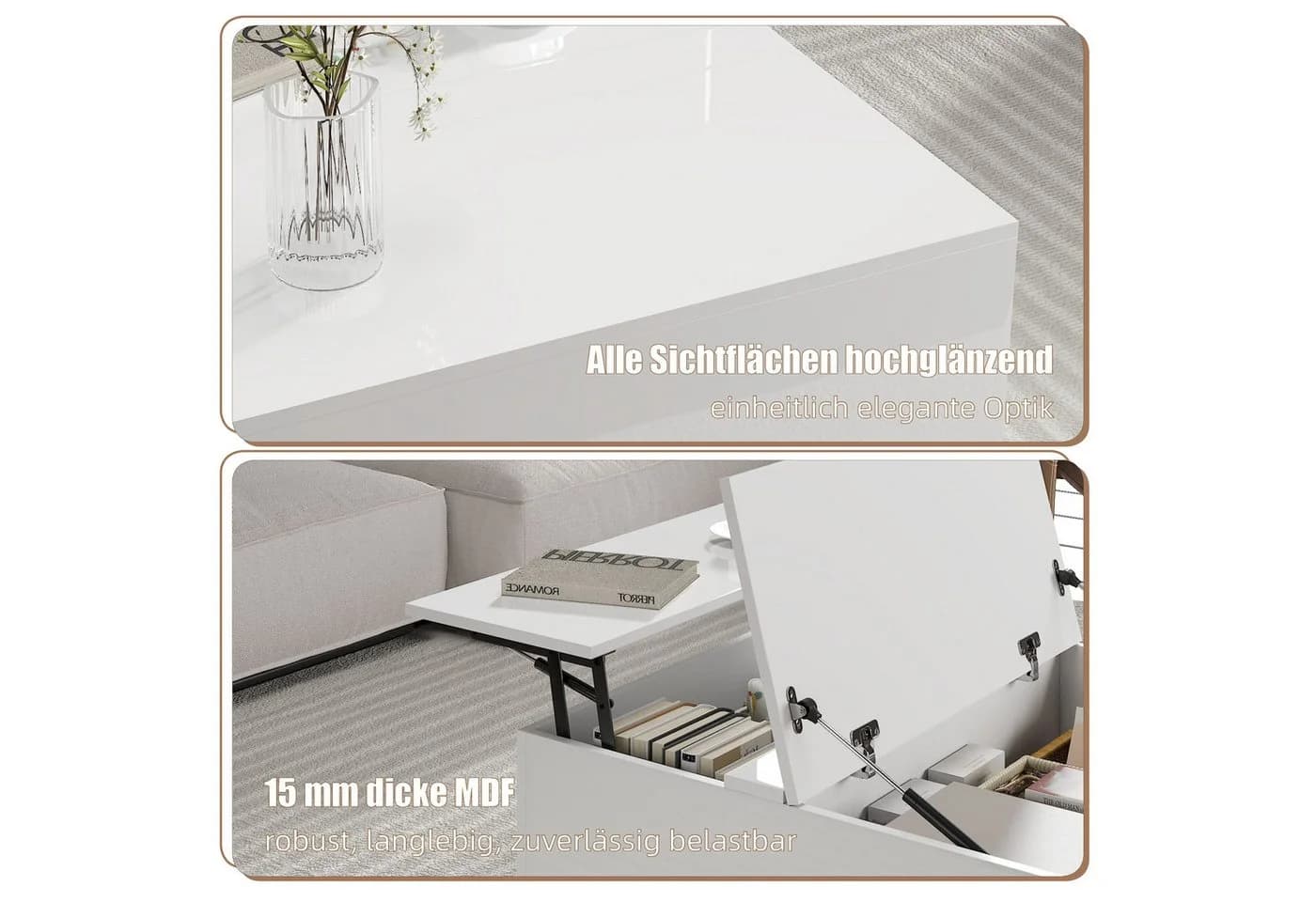 radelldar Höhenverstellbarer Couchtisch Schwarz mit Stauraum - Bild 4