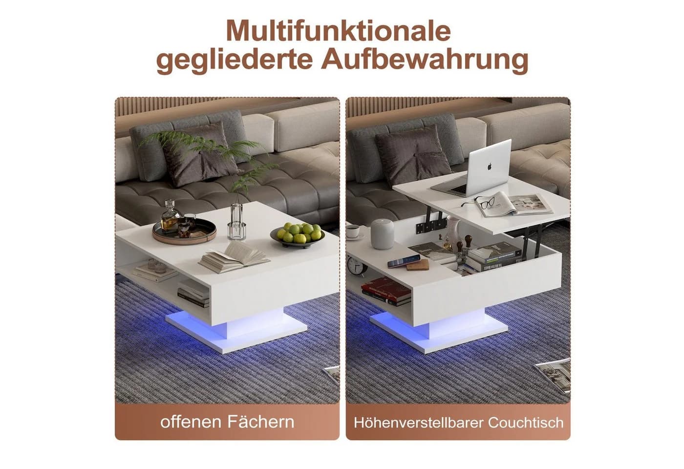 radelldar Couchtisch mit LED Beleuchtung höhenverstellbar Schwarz - Bild 4