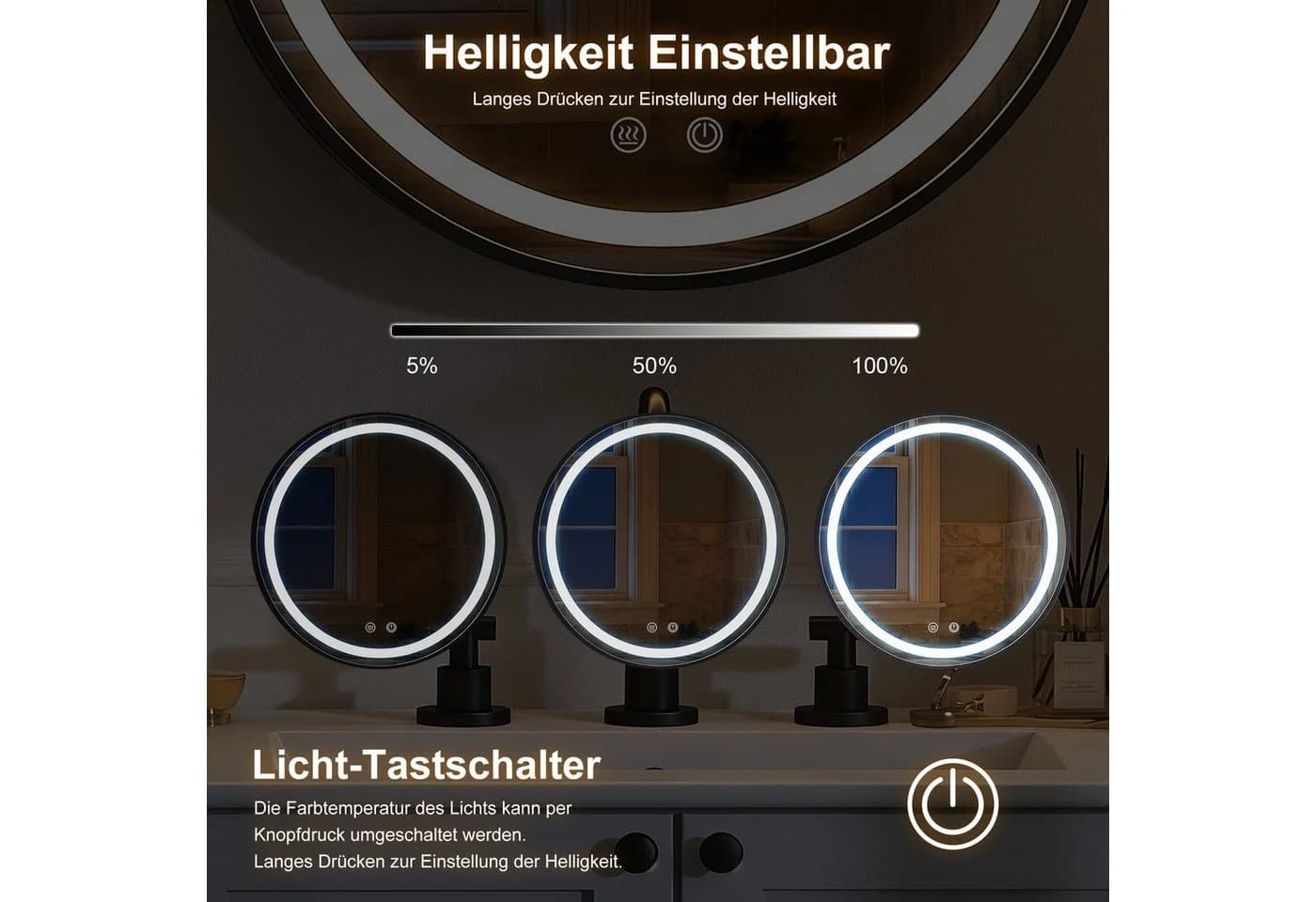 radelldar Runder Spiegelschrank mit LED-Beleuchtung und Anti-Beschlag-Funktion - Bild 5