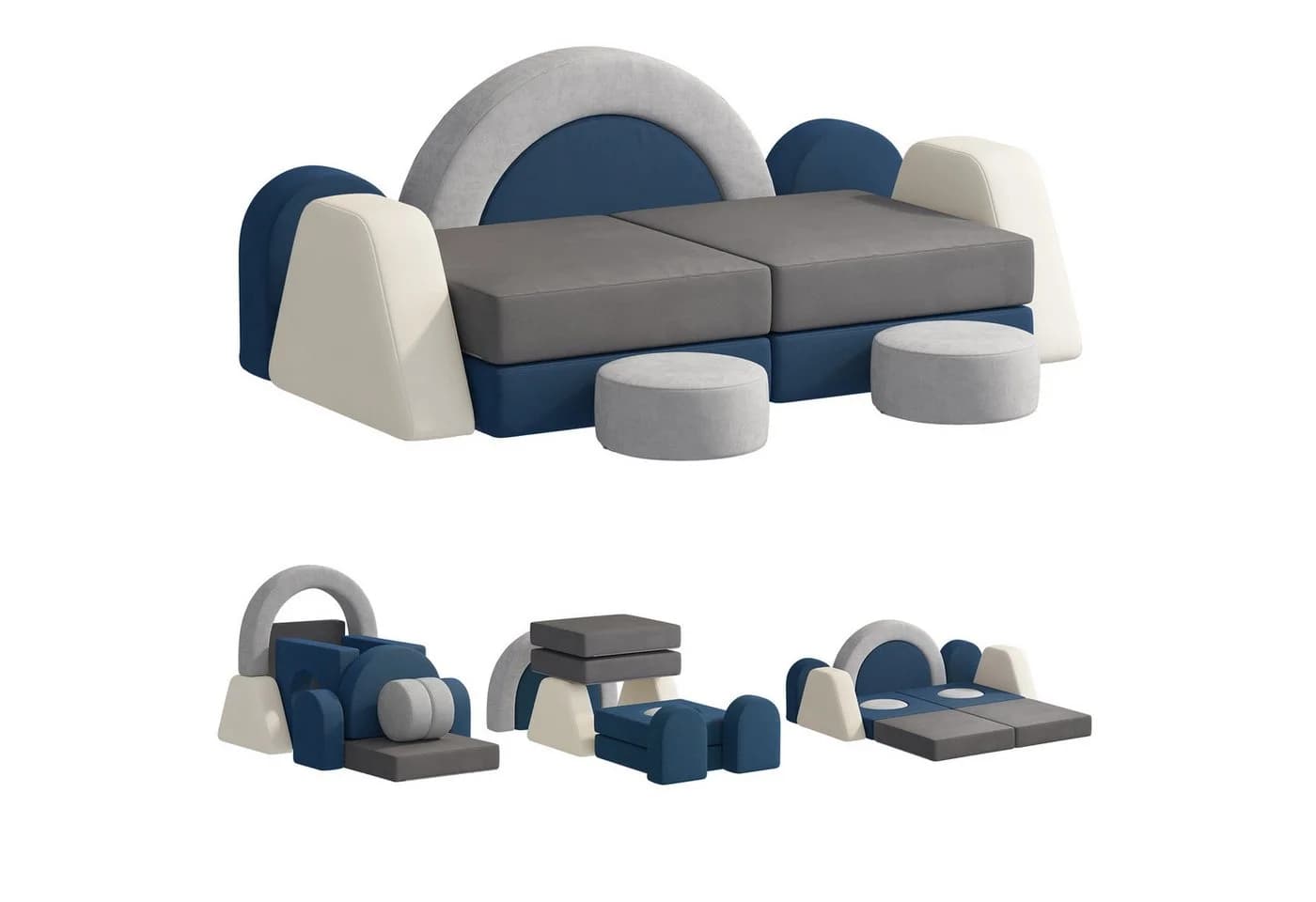 radelldar Modulares Kindersofa 7/12 Teile Samt Blau/Beige/Grau/Rosa - Bild 2