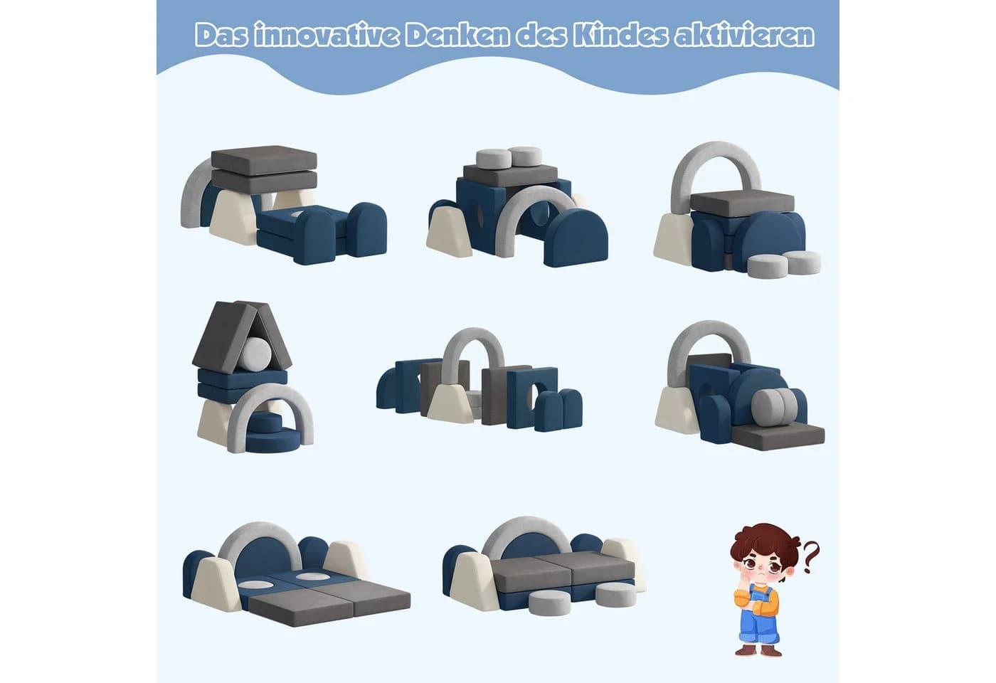 radelldar Modulares Kindersofa 7/12 Teile Samt Blau/Beige/Grau/Rosa - Bild 5