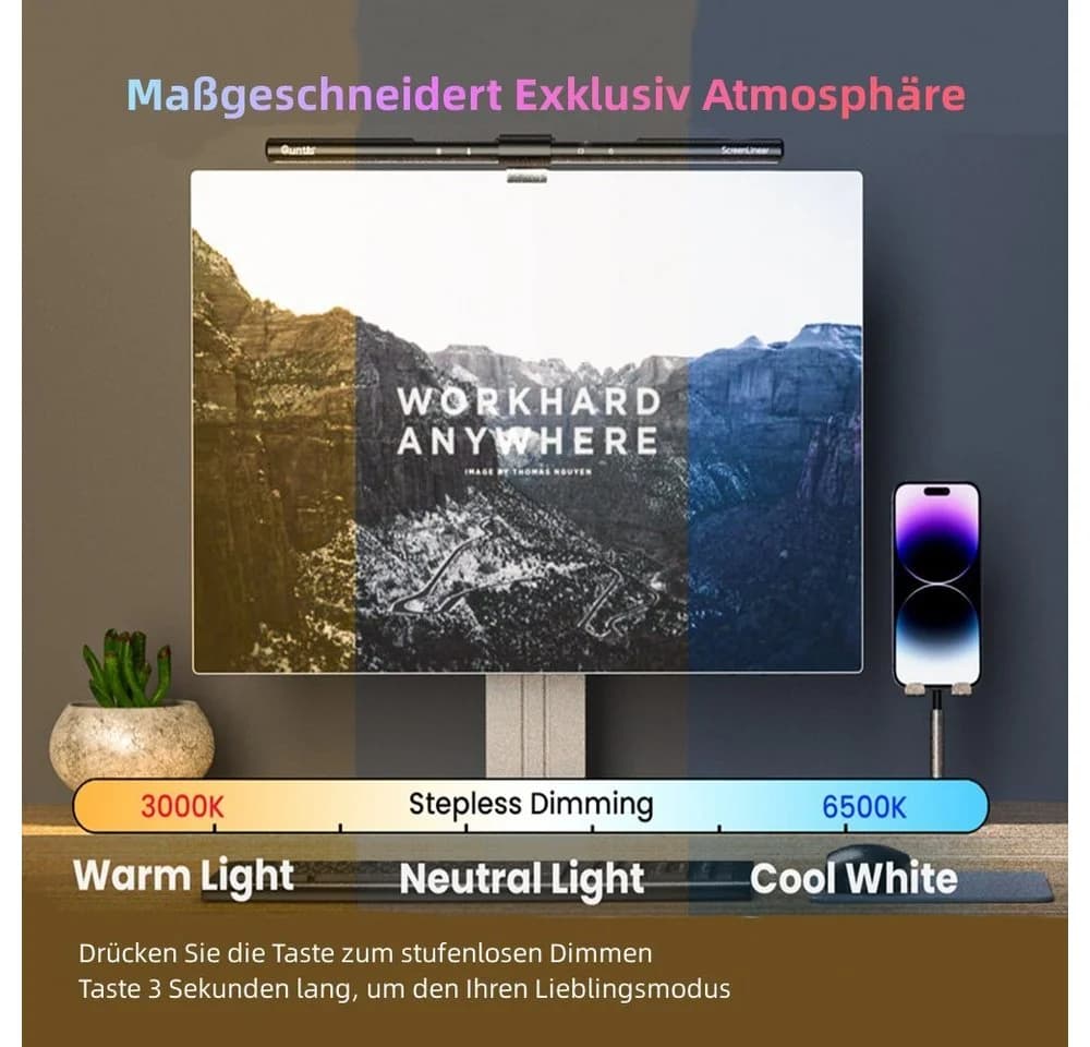 Quntis LED Schreibtischlampe 52cm PRO Bildschirmlampe USB-Betrieben - Bild 3