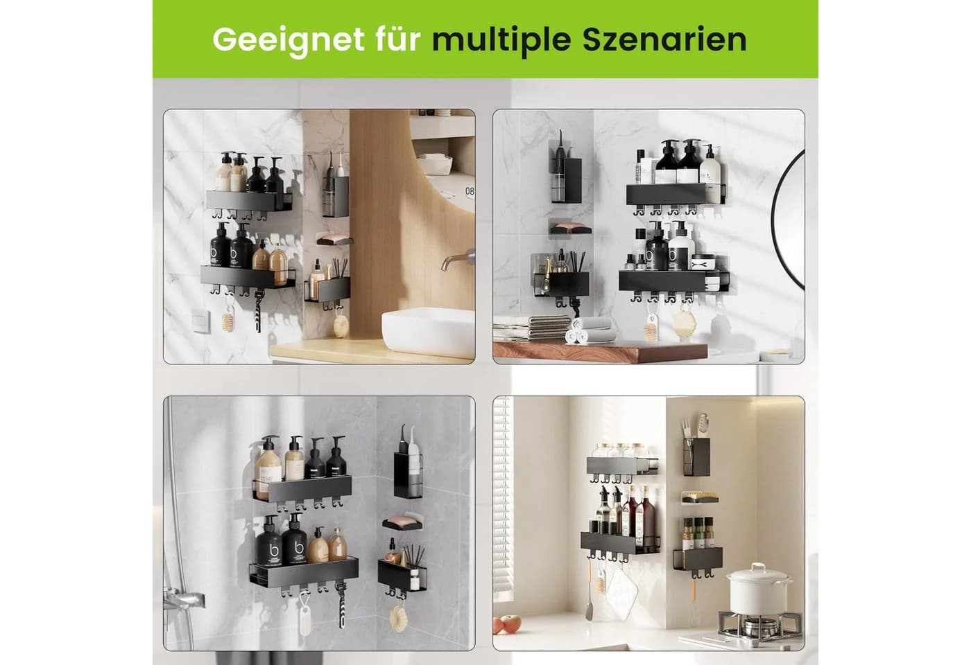 Elegear Duschablage 5er Set Edelstahl Badezimmer Regal Organizer Schwarz - Bild 3