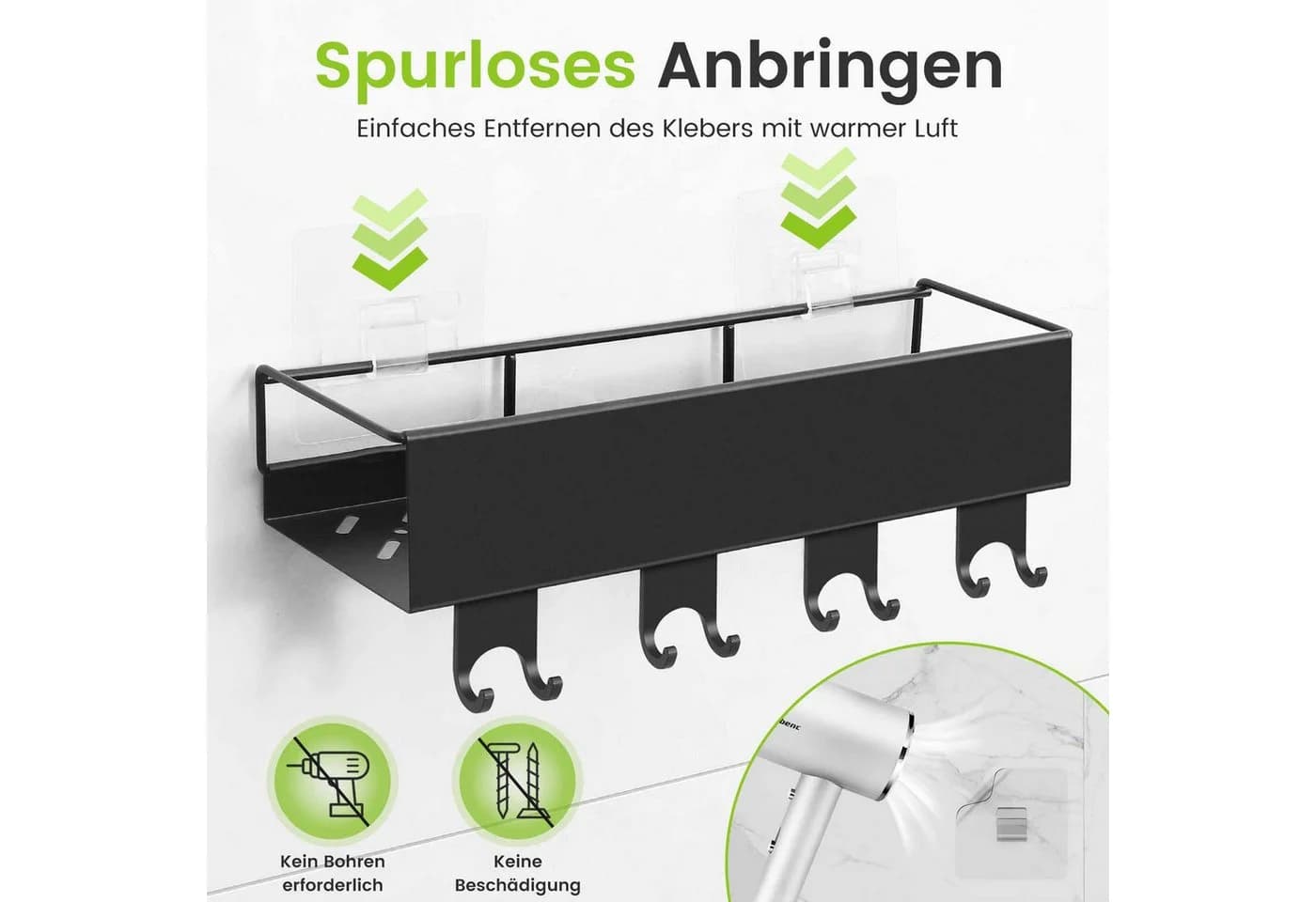 Elegear Duschablage 5er Set Edelstahl Badezimmer Regal Organizer Schwarz - Bild 5