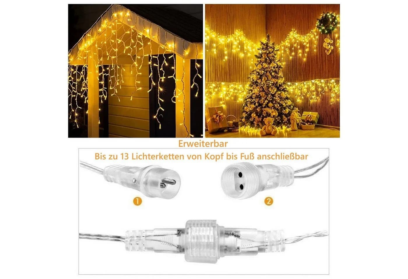 Quntis LED-Lichterkette 4M Warmweiß 144 LEDs Eisregen Außen