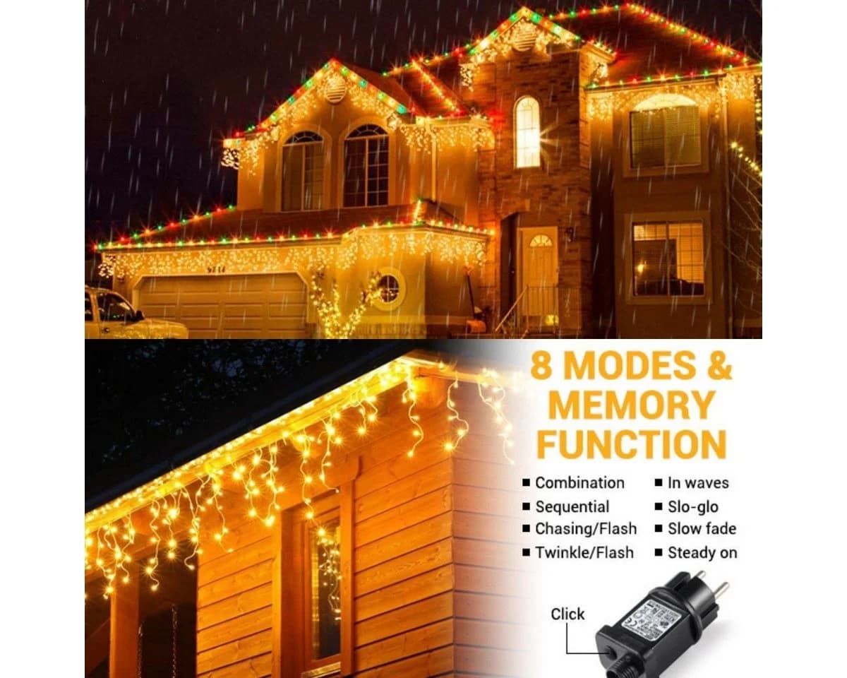 Quntis LED-Lichterkette 4M Warmweiß 144 LEDs Eisregen Außen - Bild 3