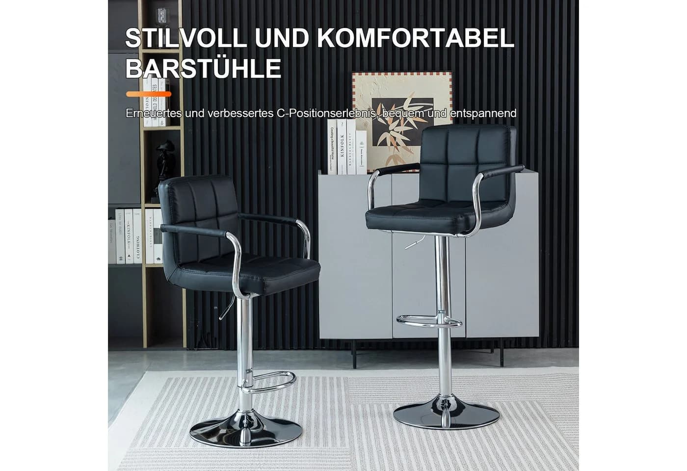 FOXSPORT Barhocker Höhenverstellbar, 360° drehbar Schwarz