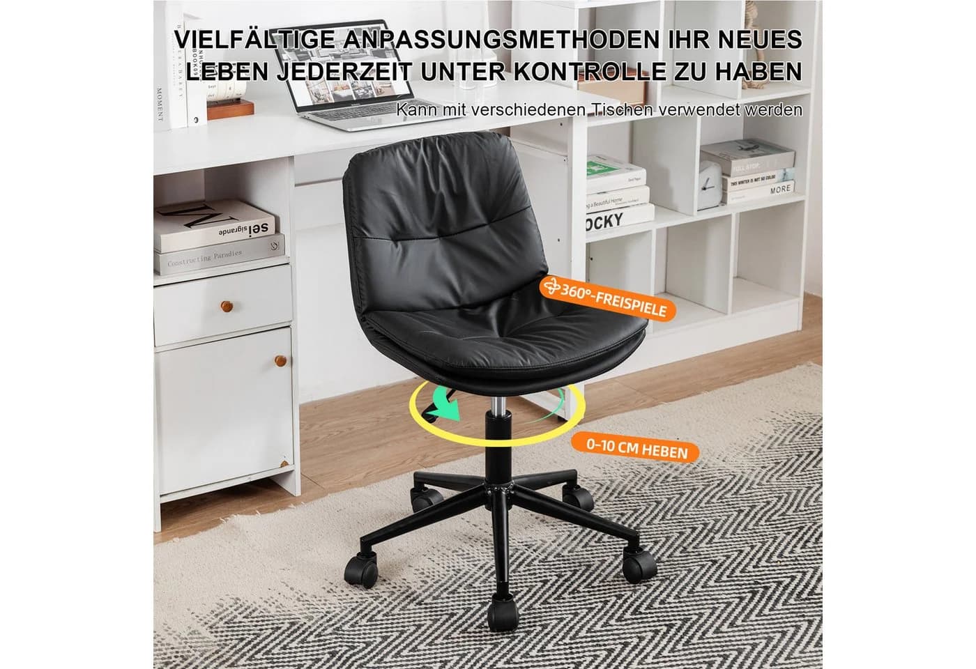 FOXSPORT Drehstuhl mit Rollen ohne Armlehnen, höhenverstellbar, 360° drehbar, Ergonomische Unterstützung - Bild 4