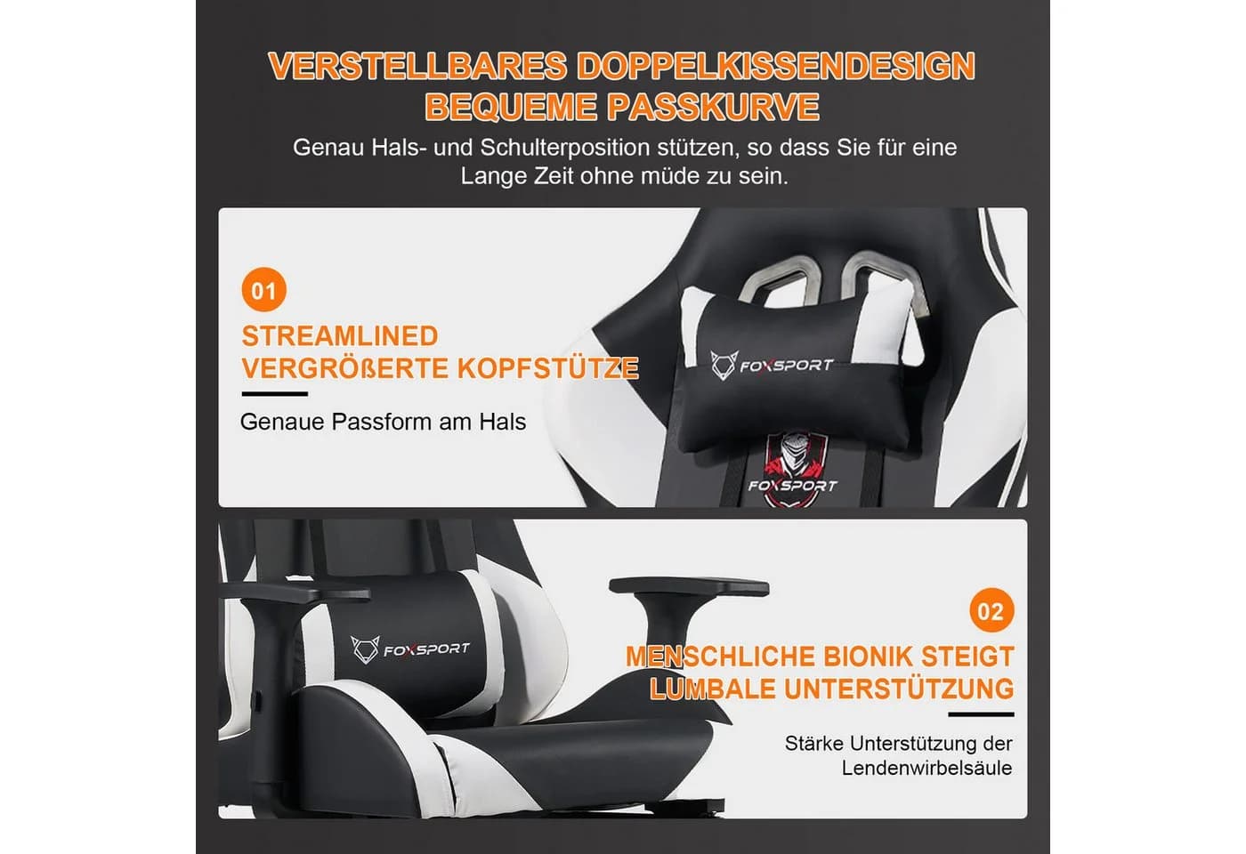 IKIDO Gaming-Stuhl PC-Bürostuhl Ergonomisch 200 kg 150° Rückenlehne - Bild 4