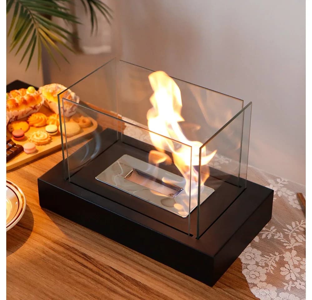 JHY DESIGN Bioethanol Tischkamin Schwarz Metall Glas - Bild 4