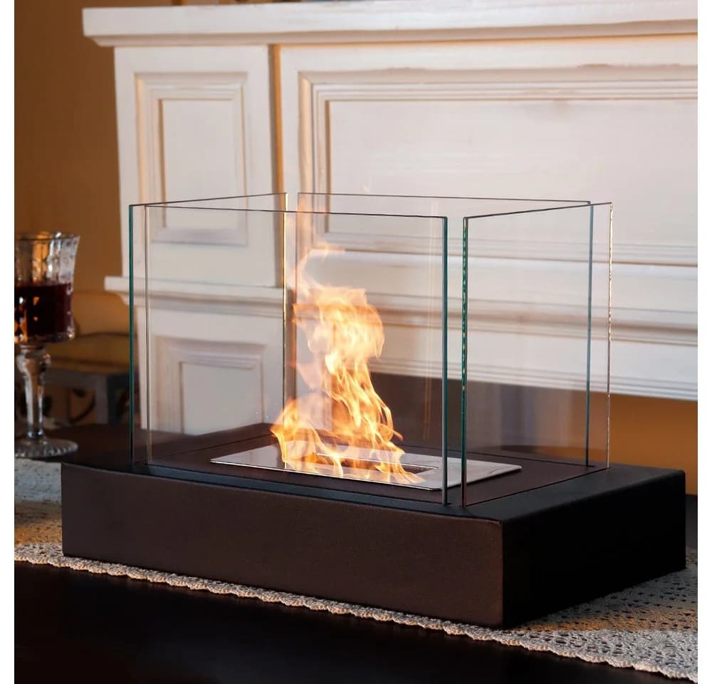 JHY DESIGN Bioethanol Tischkamin Schwarz Metall Glas - Bild 5