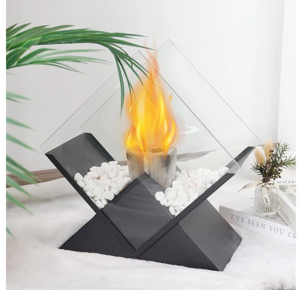 JHY DESIGN Tisch-Feuerschale 37cm Schwarz Bioethanol