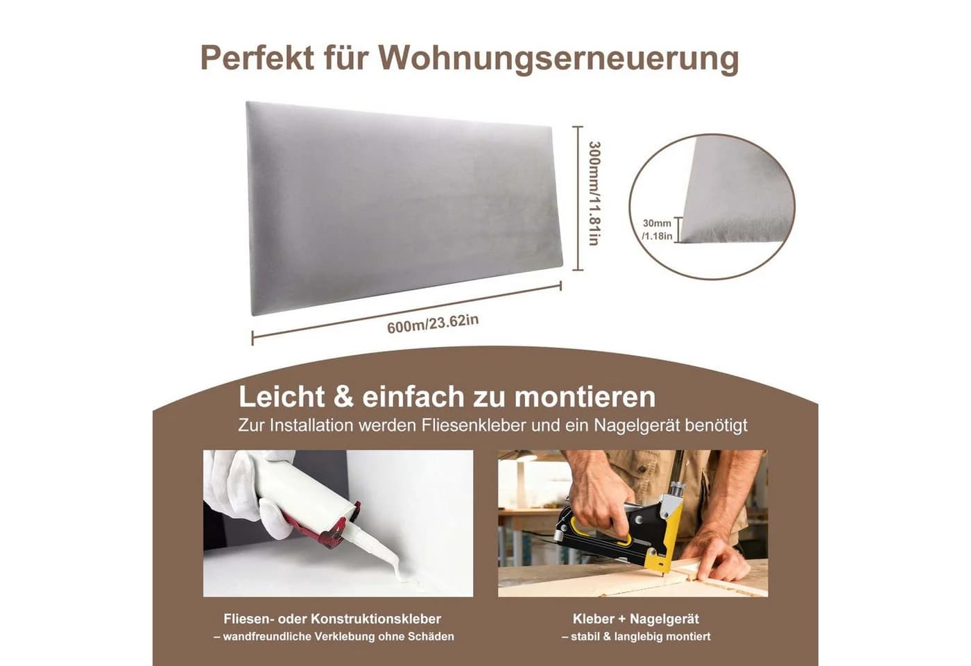 Mejale Wandpolster Wandkissen Wandmontiertes 3D gepolsterte für Schlafzimmer - Bild 3