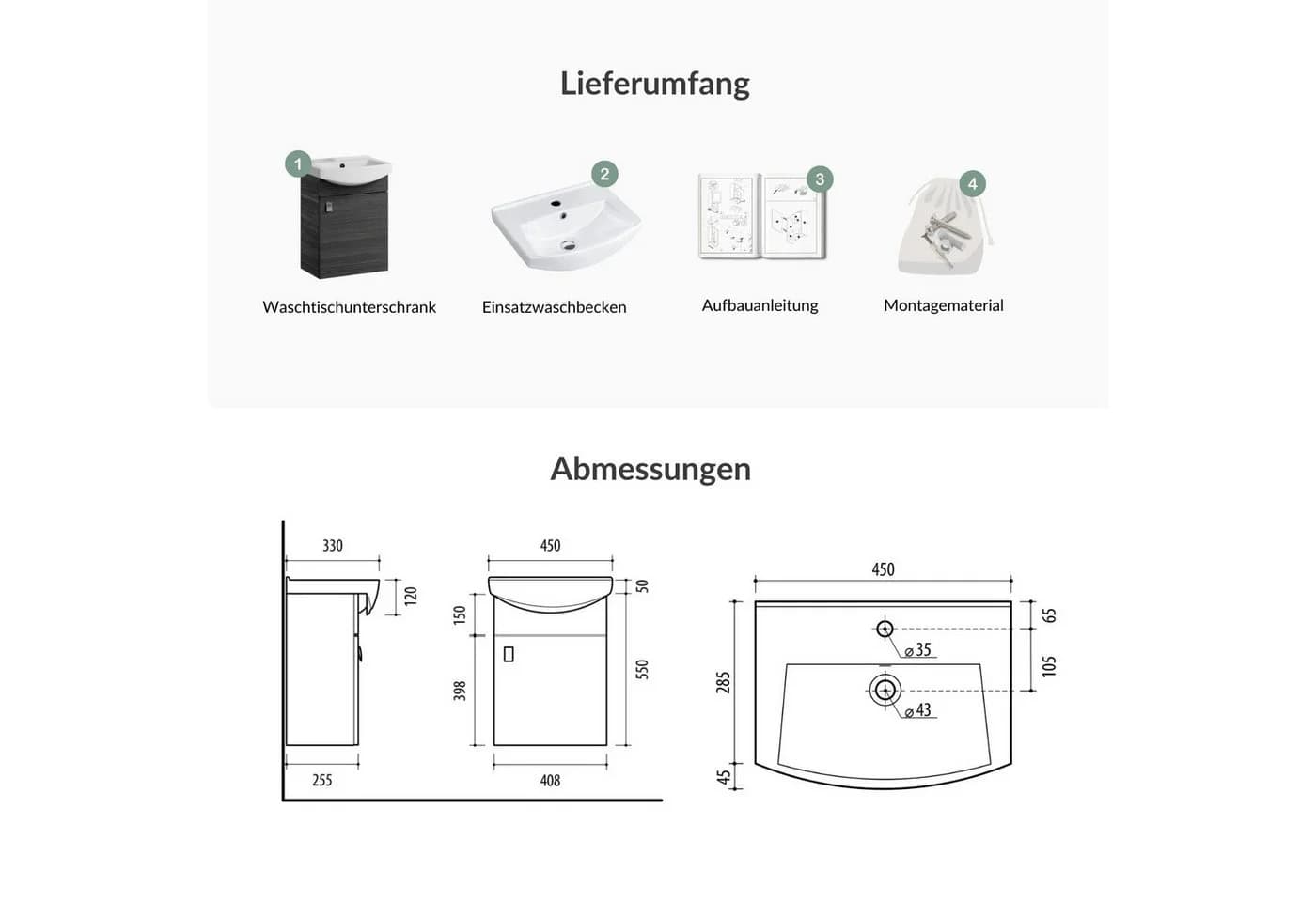 Planetmöbel Waschtischunterschrank 45cm Anthrazit - Bild 4