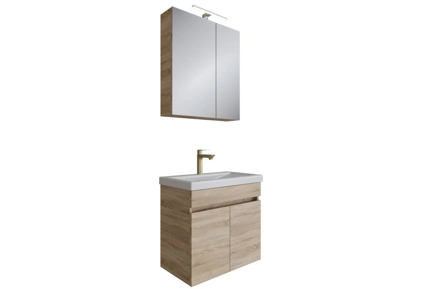 Planetmöbel Badmöbel-Set mit Waschbecken und Spiegelschrank Sonoma Eiche - Bild 2