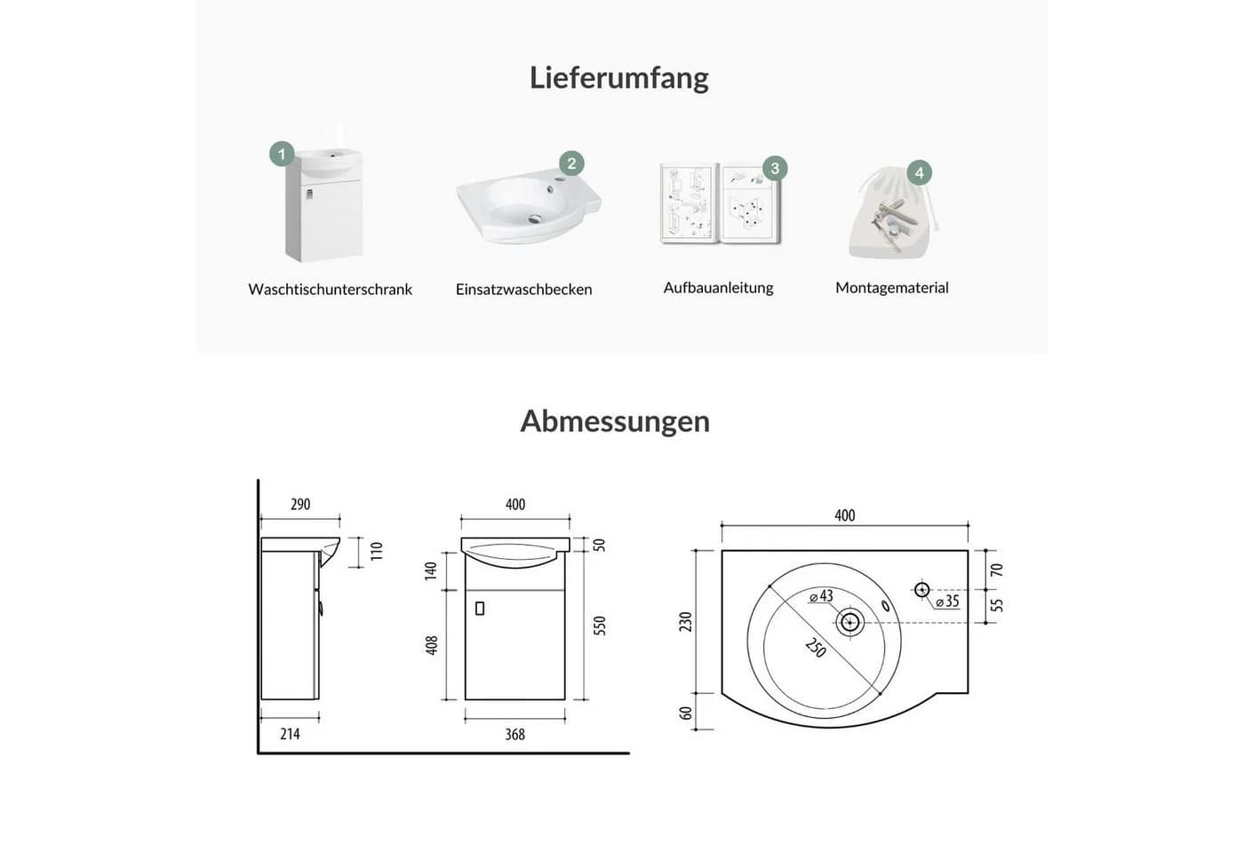 Planetmöbel Waschtischunterschrank Weiß 40cm - Bild 4