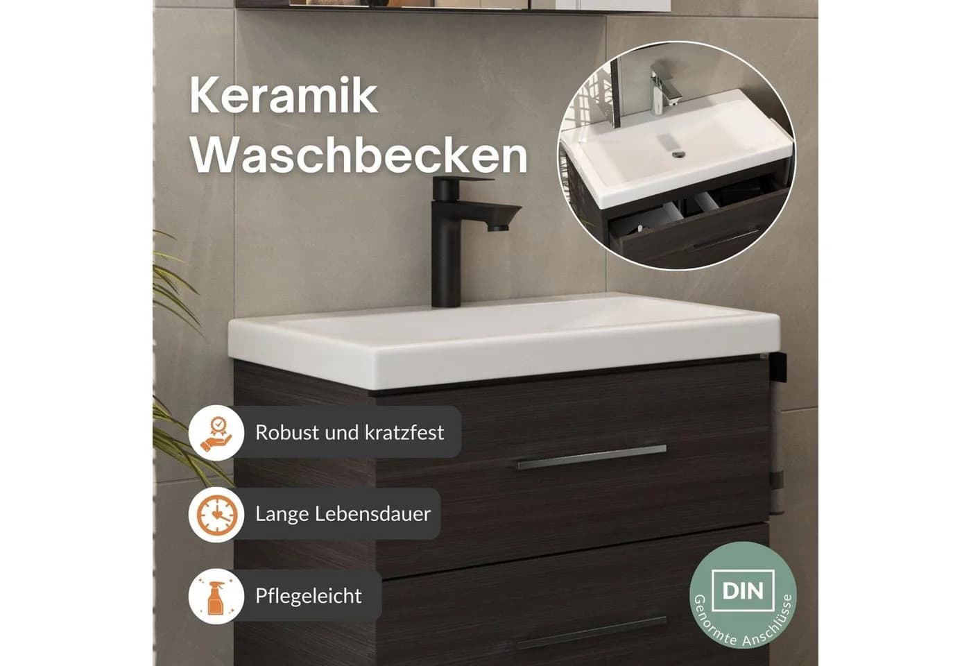 Planetmöbel Badmöbel-Set, Spiegelschrank 63cm, Anthrazit - Bild 5