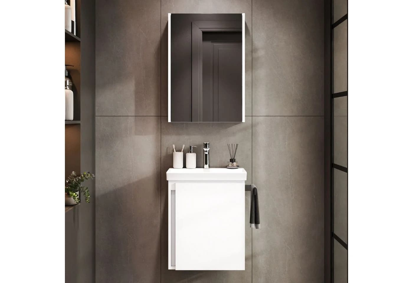 Planetmöbel Badmöbel-Set mit Spiegelschrank 50 cm Weiß - Bild 3