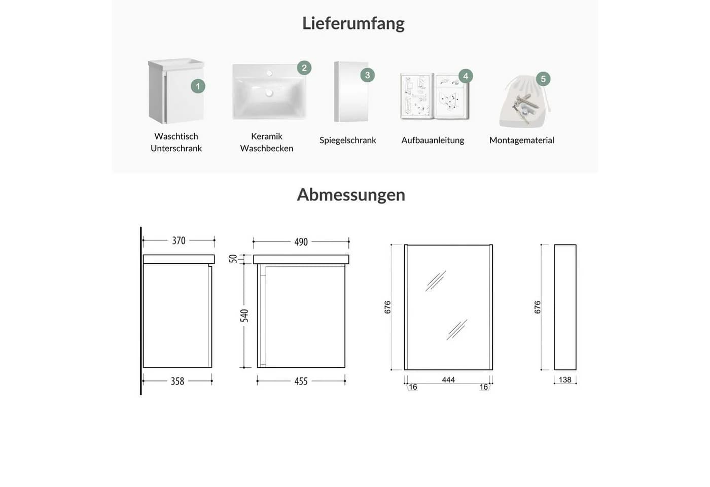 Planetmöbel Badmöbel-Set mit Spiegelschrank 50 cm Weiß - Bild 4