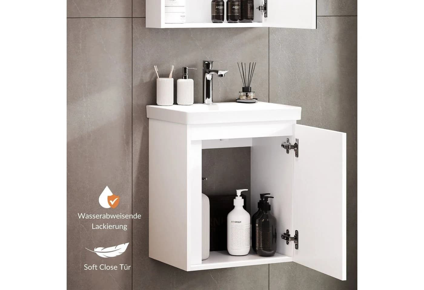 Planetmöbel Badmöbel-Set mit Spiegelschrank 50 cm Weiß - Bild 5