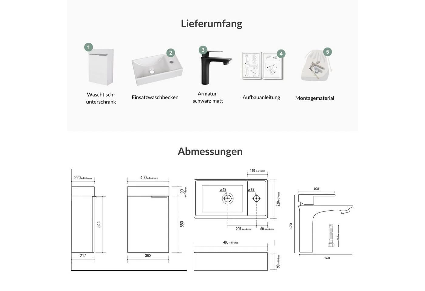 Planetmöbel Waschtisch-Set Compact mit Unterschrank und Armatur - Bild 4