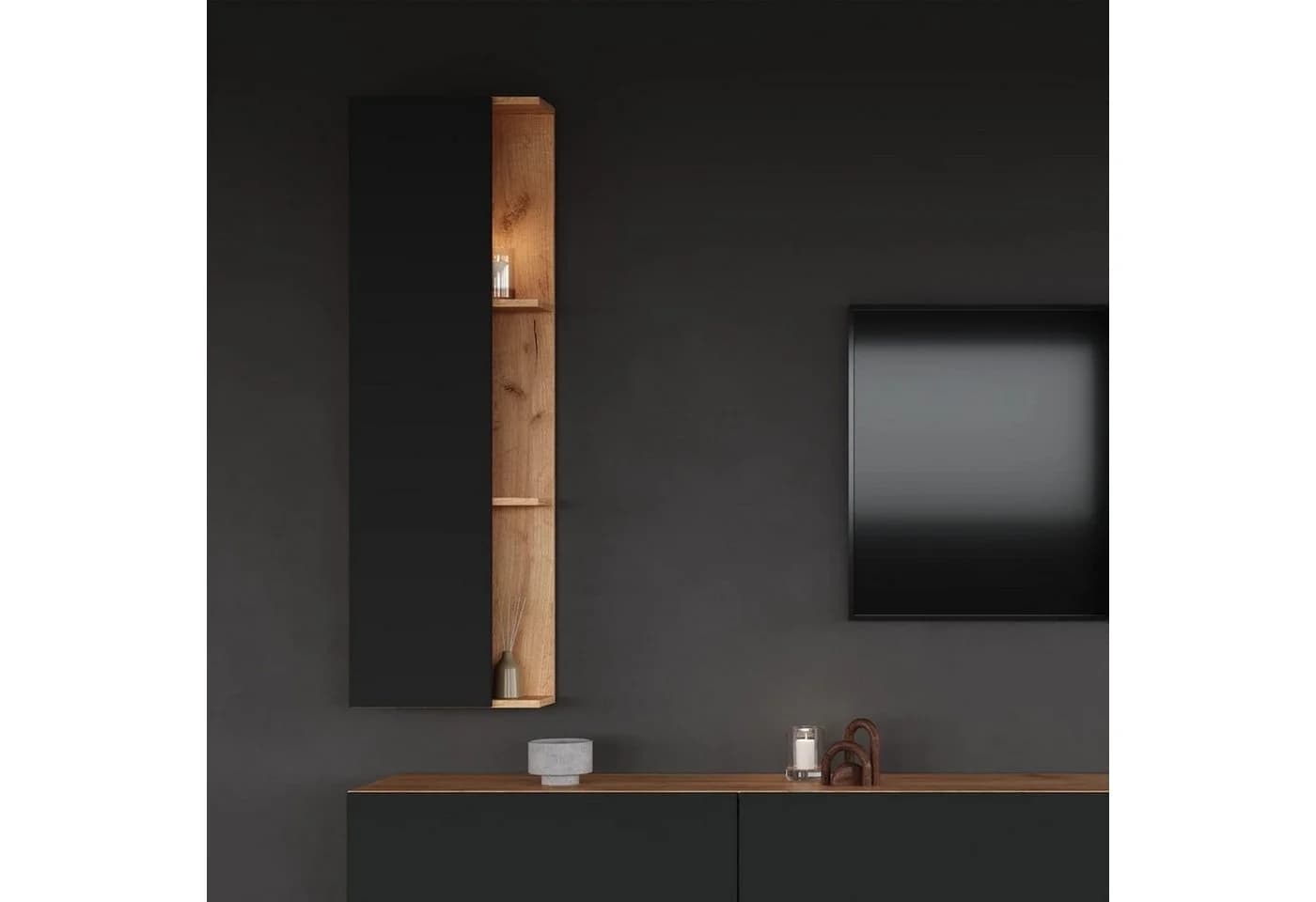 Planetmöbel Hochschrank LUX Seitenschrank 40 cm Gold Eiche Anthrazit - Bild 3