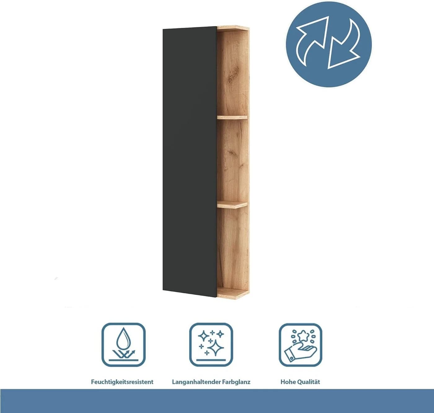 Planetmöbel Hochschrank LUX Seitenschrank 40 cm Gold Eiche Anthrazit - Bild 5