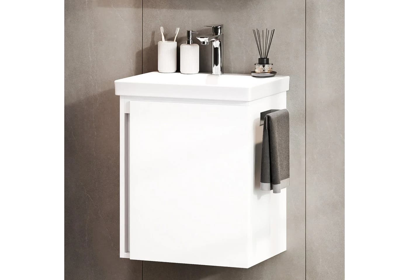 Planetmöbel Waschtisch-Set Unterschrank mit Keramikbecken 50cm Weiß