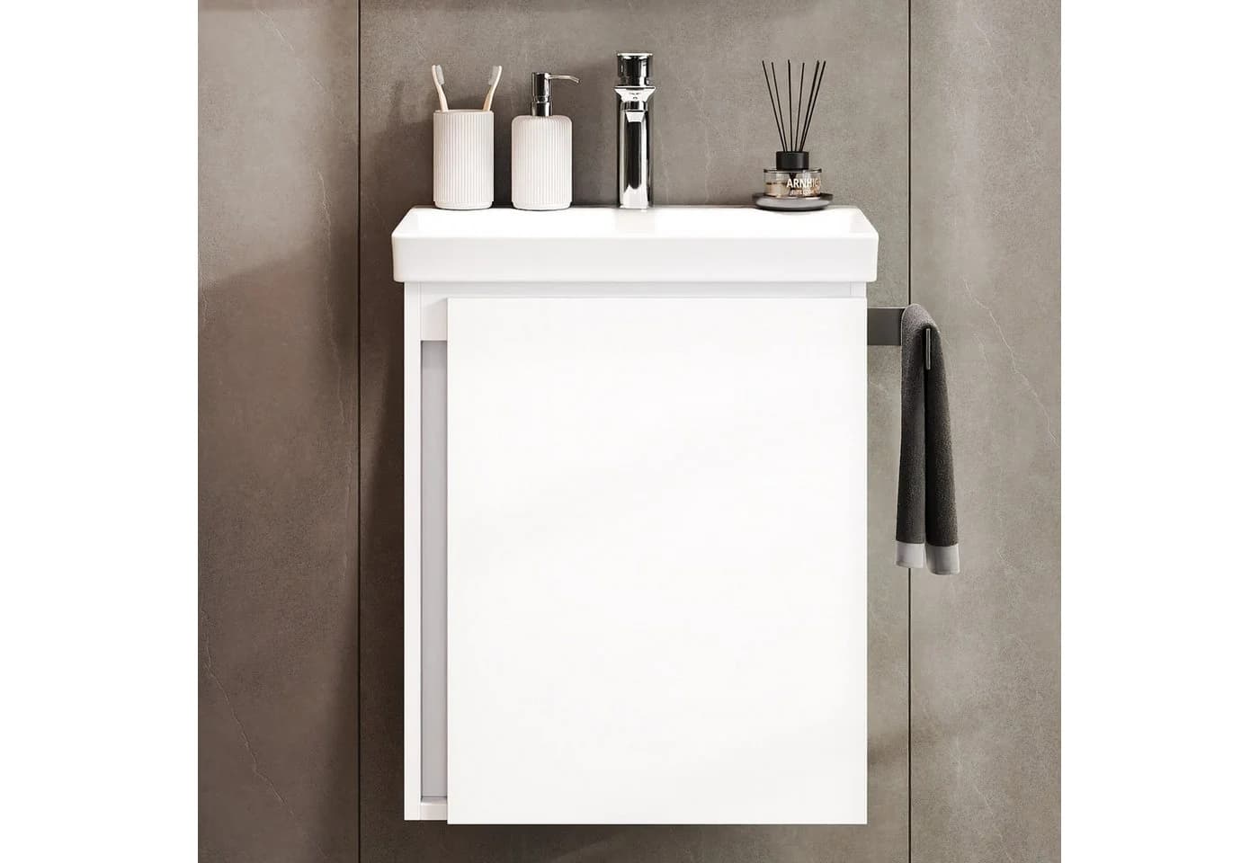 Planetmöbel Waschtisch-Set Unterschrank mit Keramikbecken 50cm Weiß - Bild 3